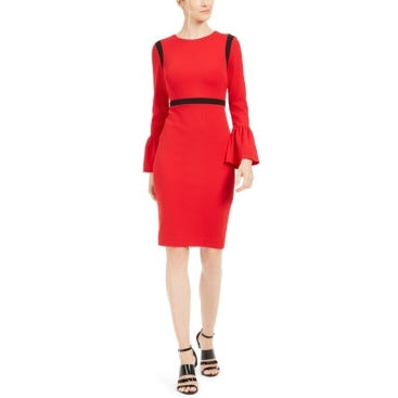Calvin Klein Womens Striped Bell Sleeve Jewel Neck  Sheath , Choose Sz/Color