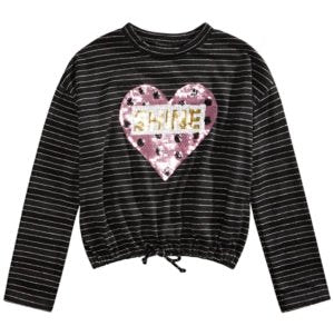 Belle Du Jour Big Girls Sequined Heart Drawstring Shirt, Various Sizes