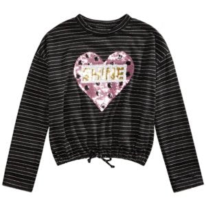 Belle Du Jour Big Girls Sequined Heart Drawstring Shirt, Size XL