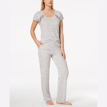 Alfani Mesh-Stripe Pajama Top, Gray XS