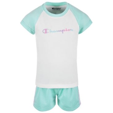 Champion Girls 2PC Mint Green Raglan Shirt Mesh Shorts Set Outfit, 3T