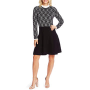 CeCe Ruffled-Collar Jacquard Fit and Flare Sweater Dress , Choose Sz/Color