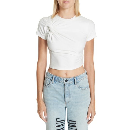 Alexanderwang.t Twist-Front Cropped Tee, Size Medium