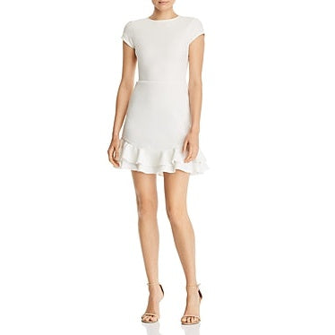 Aqua Womens Ruffled Cap Sleeve Flounce Dress, White, Size Medium