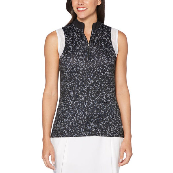 Callaway Womens Electric Print Sleeveless Polo Black, Size XS