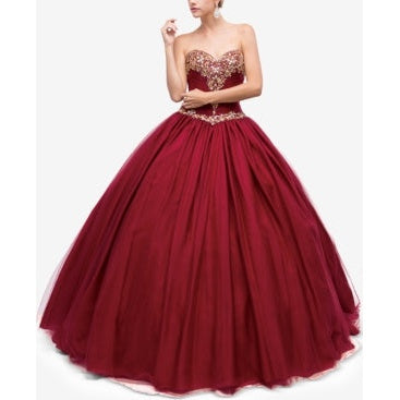 Dancing Queen/Quinceañera Embellished Pleated Strapless Gown, Size Large