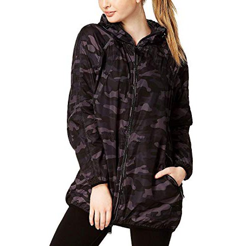 Calvin Klein Performance Camo-Print Packable Hooded Jacket,Small Black Combo
