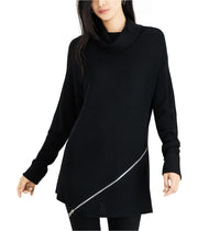 Bar III Zipper-Trim Turtleneck Tunic Sweater Black, Size XS