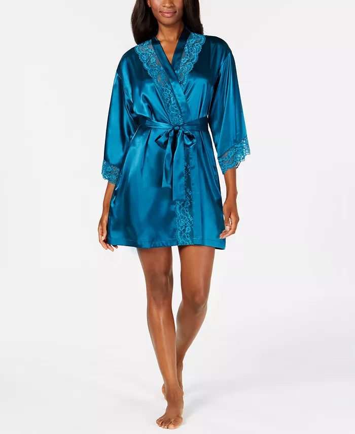 Thalia Sodi Lace-Trim Short Wrap Robe, Size Small/Medium