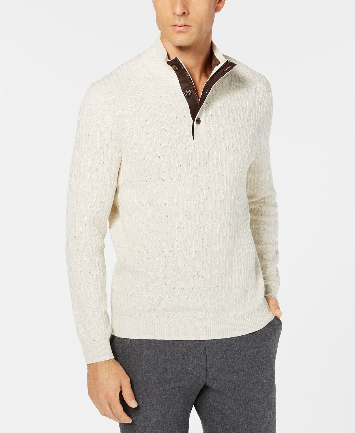 Tasso Elba Mens Supima Mock-Neck Textured Sweater