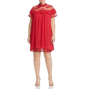 Lost Ink Womens Lace Trim Ruffled Shift Dress, Size 2X, Red