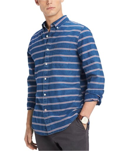 Tommy Hilfiger Mens Indigo Button up Shirt, Blue, Small