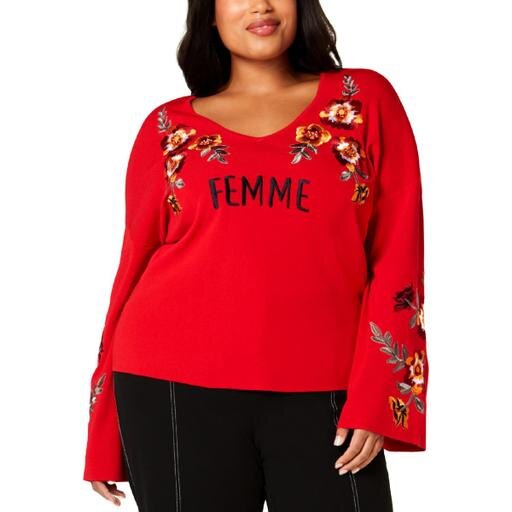 I.N.C. Plus Size Embroidered Bell-Sleeve Sweater