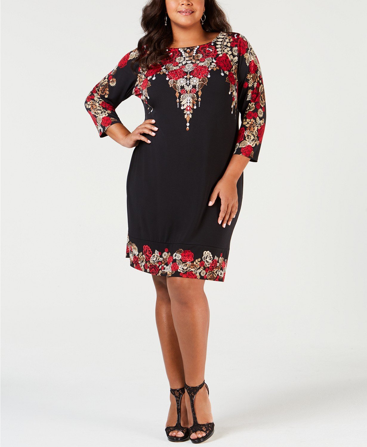 Jm Collection Plus Size Embellished Printed Dress, Size 0X