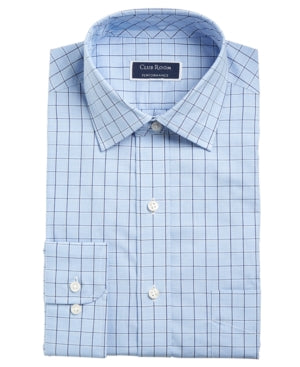 Club Room Mens Classic Fit Windowpane Dress Shirt, Blue 17 1/2