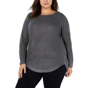 INC Womens Plus Size Zipper-Trim Waffle Knit Long Sleeve Crewneck Sweater, 1X