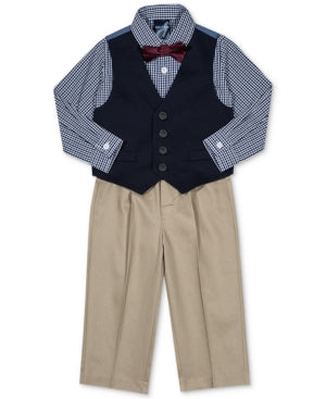 Nautica Baby Boys 4-Pc. Plaid Bow Tie, Vest, Shirt and Pants Set 18 M - Navy