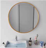 Neu-Type Medium Round Gold Shelves and Drawers Modern Mirror (24 In. H x 24 In.