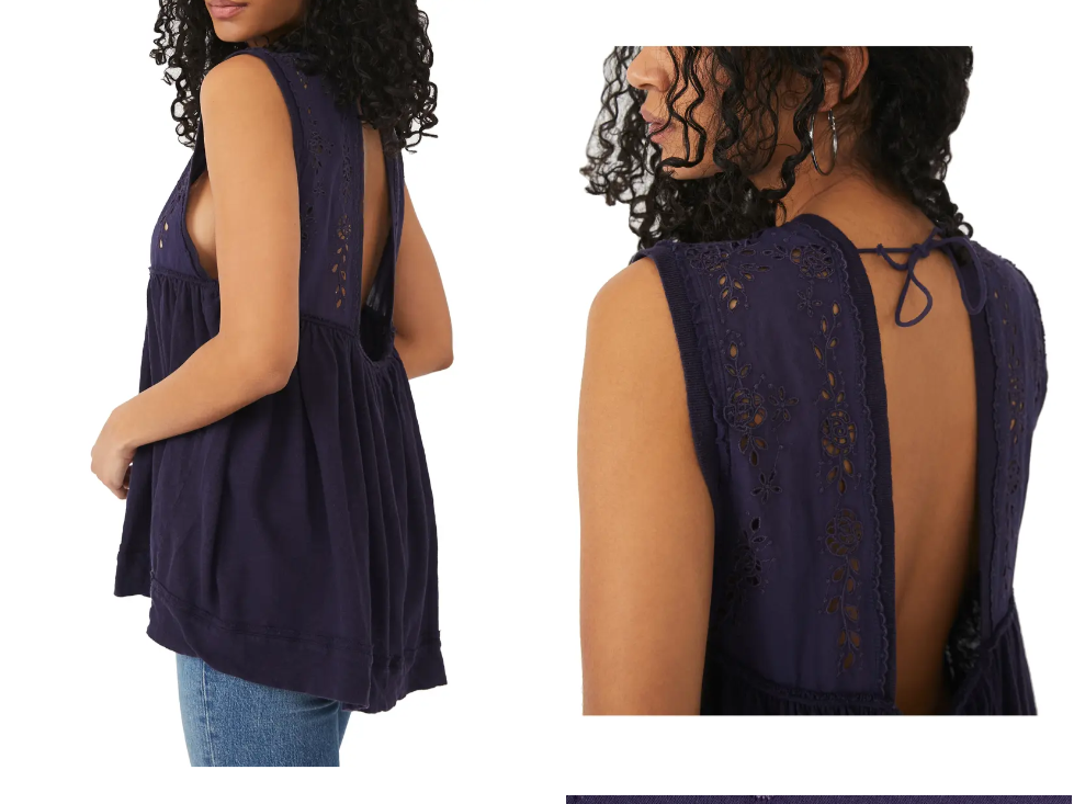 Free People Indigo Bella Babydoll Tank Top, Choose Sz/Color