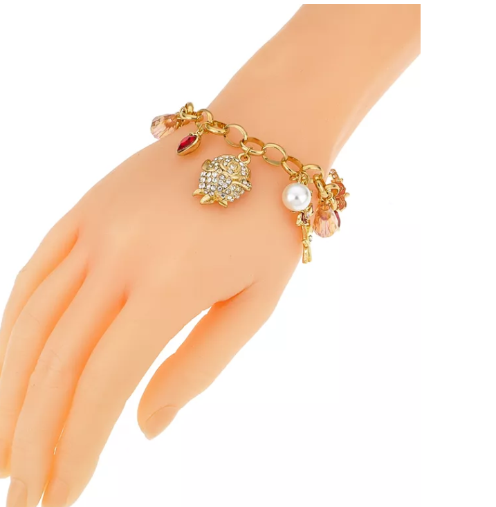 Holiday Lane Gold-Tone Multi-Stone Heart and Flower Charm Bracelet