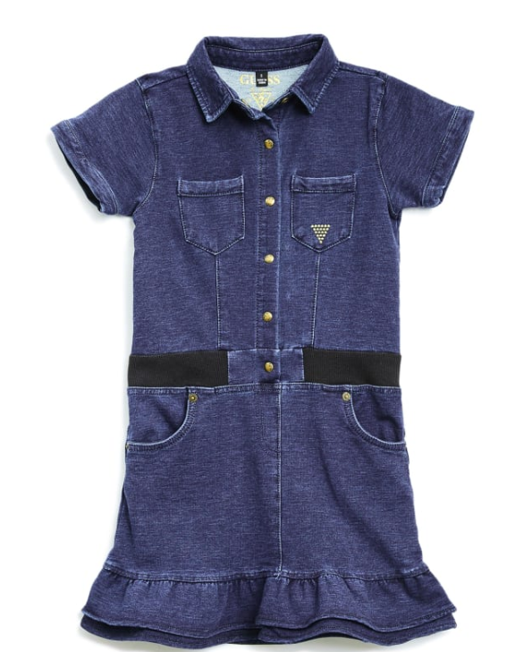 Guess Girls Short Sleeve Demim Dress, Blue, Size 12