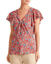 Lauren Ralph Lauren Floral Print Flutter Sleeve Top, Size Large