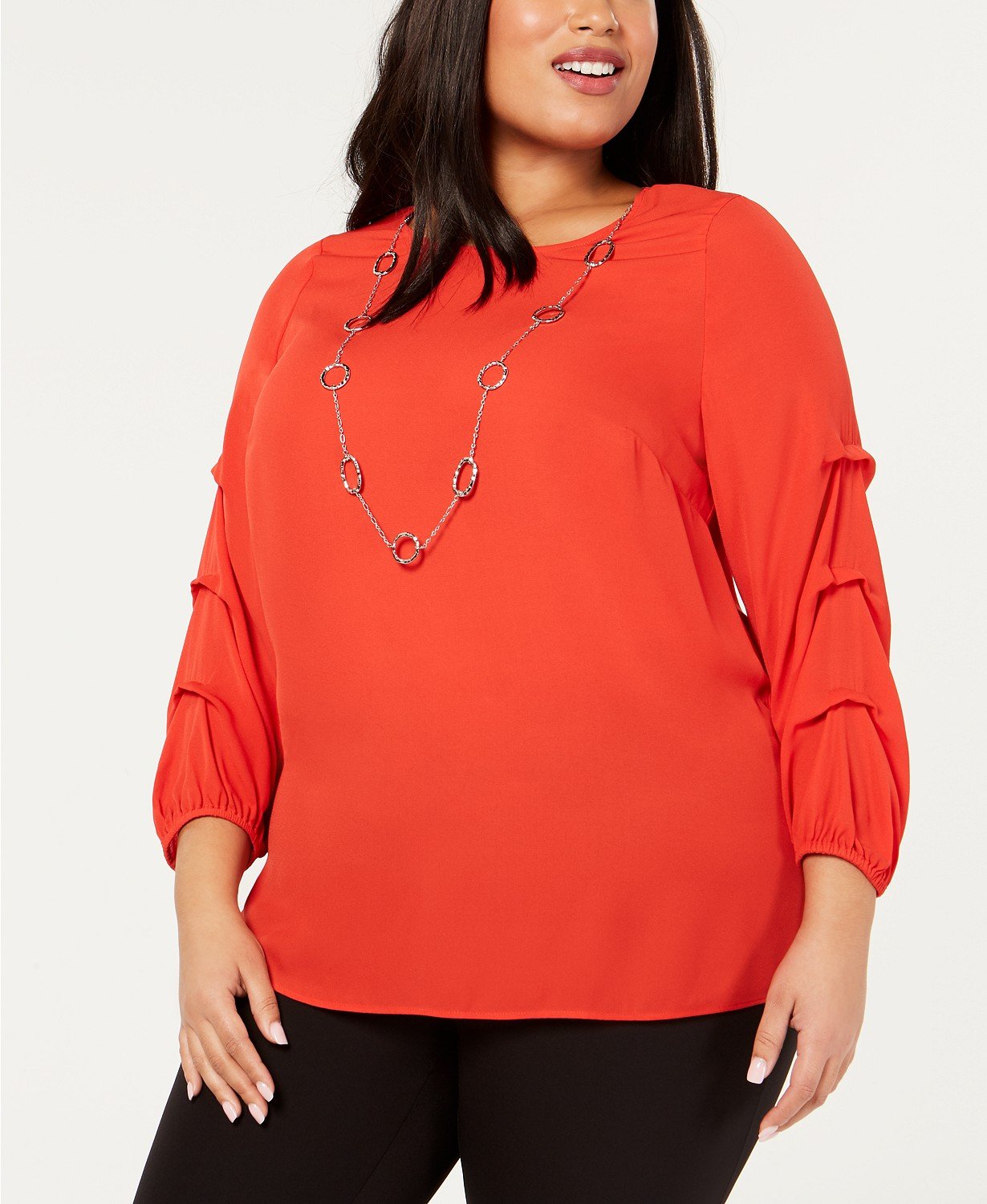 Jm Collection Plus Size Gathered-Sleeve Necklace Top, Hot Red Size 3X