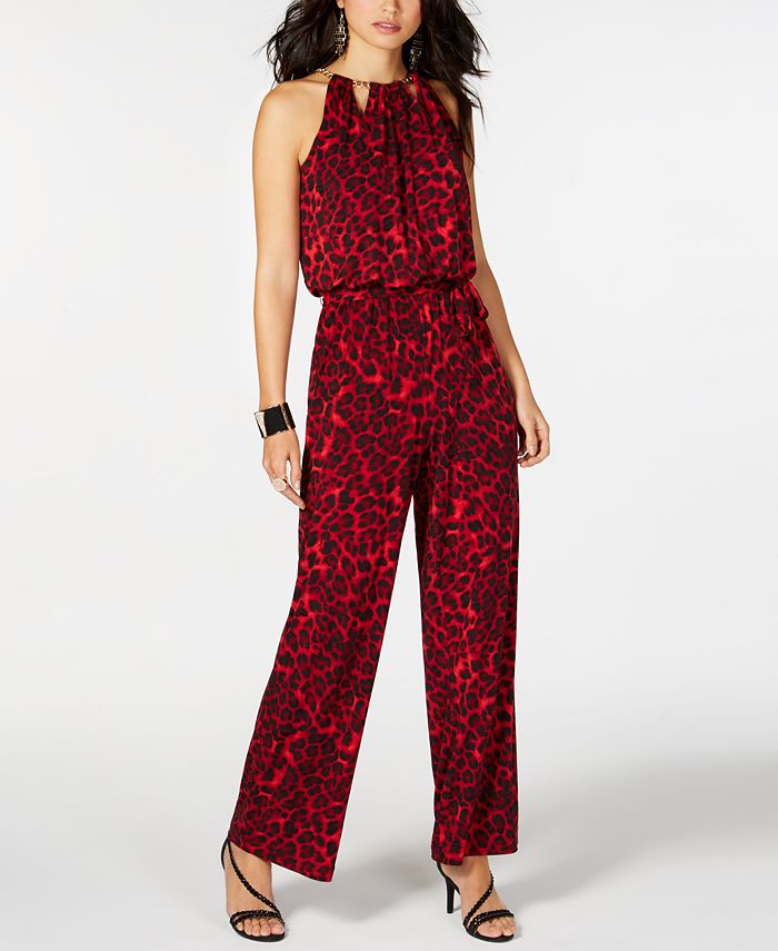 Thalia Sodi Cheetah-Print Chain-Neck Jumpsuit, Size Small