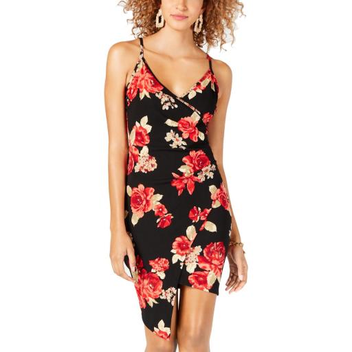 Crave Fame by Almost Famous Womens Floral Print Mini Wrap Dress