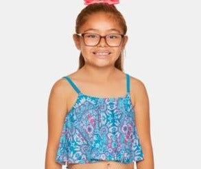 Summer Crush Big Girls Printed Flounce Tankini TOP ONLY  - Blue, Size 16