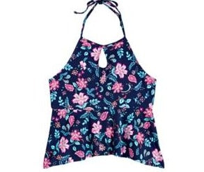 Summer Crush Big Girls Floral-Print Tankini Top Navy, Size 8