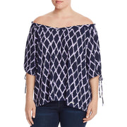 MICHAEL Michael Kors Womens Plus Ikat Ruffled Pullover Top, Navy ,Size 1X