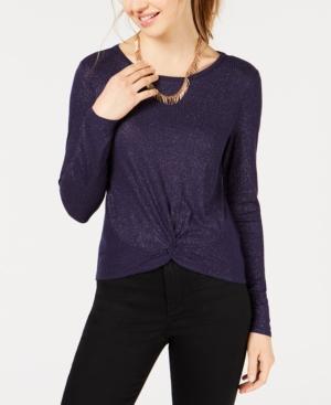 Planet Gold Juniors Twist-Front Sparkly Ribbed Top