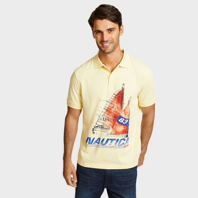 Nautica Artist Series Painted Sailboat Polo in Classic Fit Light Mimosa, Size XL