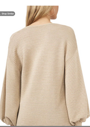 Vince Camuto Blouson-Sleeve V-Neck Sweater, Size XL