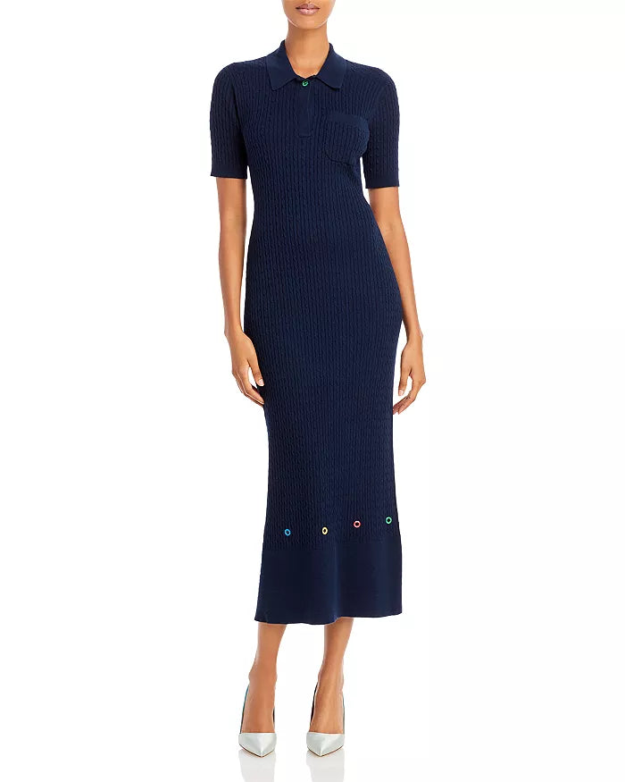 Staud Cecily Cable Knit MIDI Dress, Size Small