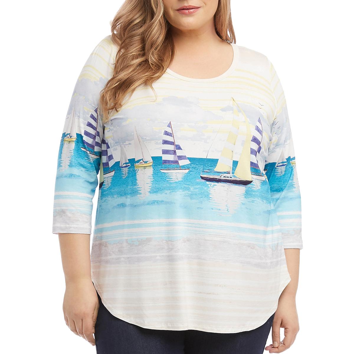 Karen Kane Womens Plus Size 3/4 Sleeve Shirttail Tee, Size 3X