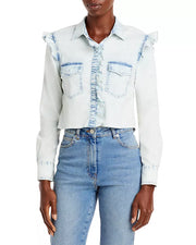 Alice + Olivia Crop Chambray Shirt in Ocean Blues, Size Small