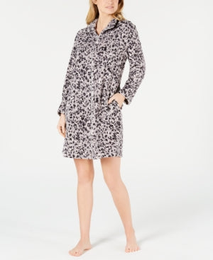 Miss Elaine Printed Fleece Short Zip-up Robe, Size PS