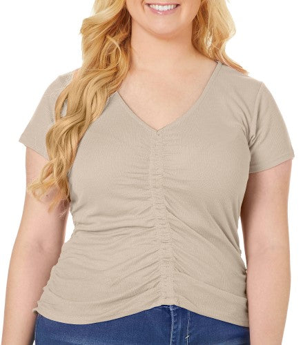 Planet Gold Trendy Plus Size Ruched-Front T-Shirt - Doe, Size 3X