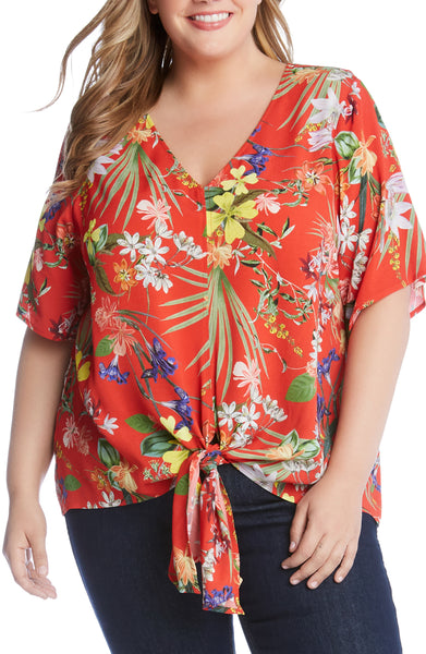 Karen Kane Womens Plus Size Tie Front Top, Size 3X