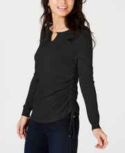 Thalia Sodi Ruched Keyhole Sweater, Black Size Medium