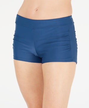 Go by Gossip Ruched Swim Shorts - Blue, Size Medium
