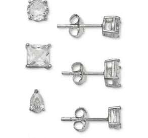 Giani Bernini 3-Pc. Cubic Zirconia Varied Shape Stud Earrings in Sterling Silver