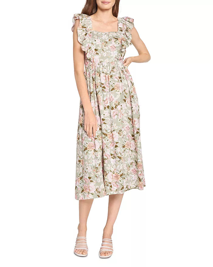 En Saison Maris Floral a-Line Dress in Sage, Size Medium