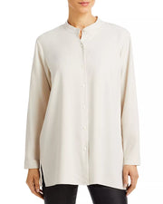 Eileen Fisher Band Collar Boxy Silk Shirt, Size Small