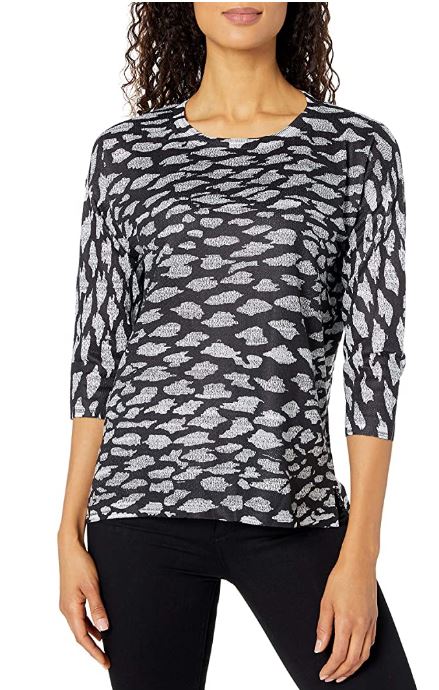 Tribal Womens 3/4 Sleeve Scoopneck Top, Black, Large