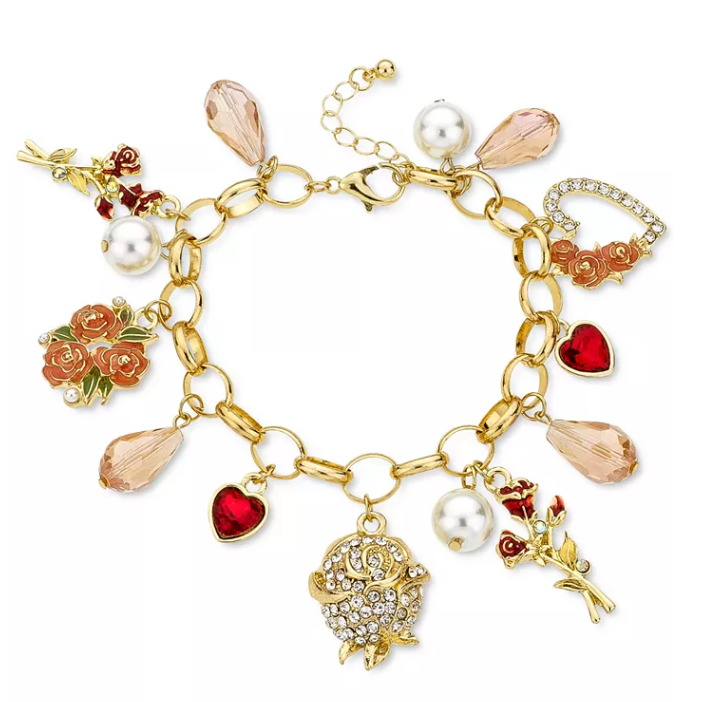 Holiday Lane Gold-Tone Multi-Stone Heart and Flower Charm Bracelet