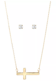 Alfani Gold-Tone Cross Pendant Necklace and Cubic Zirconia Stud Earrings Set