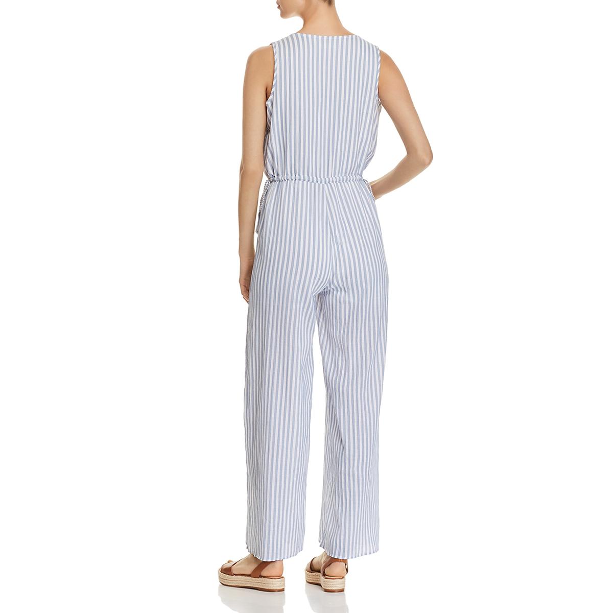 Cupio Womens Stripe Wide-Leg Jumpsuit Blue, Large